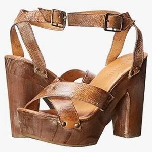 BED STU Madeline Leather Platform Sandal - Brown. Size 9.5